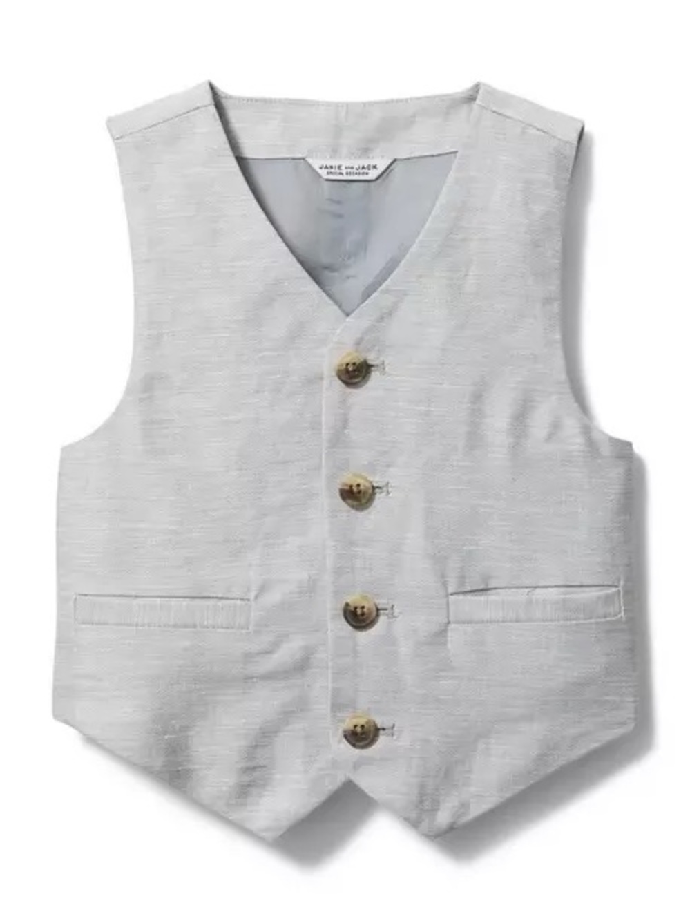 Janie and Jack Light Gray Linen-Look Button Front Vest Boys size 5